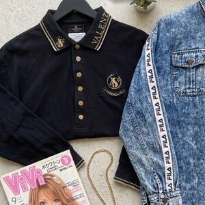Vintage Valenza Pro Sports Japan Embriodery Gold Button Polo Gyaru 90s